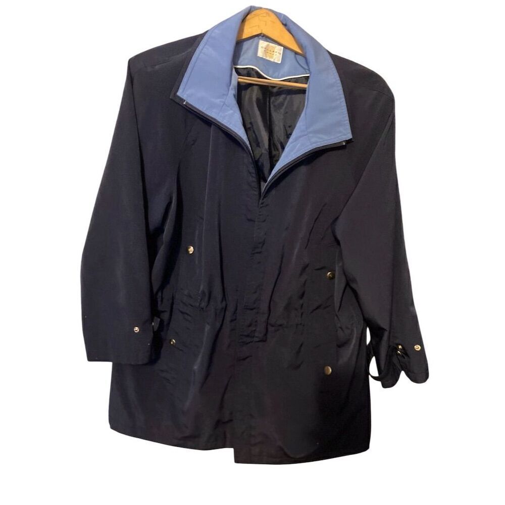 Gallery Women's Blue Mid-Length Raincoat Jacket Size M